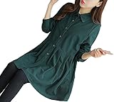 ( Miwoluna) マタニティ チュニック ワンピース コーディロイ 長袖 前ボタン 各色 (S, グリーン)