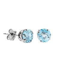 2 CT Blue Topaz Stud Earrings 14k White Gold
