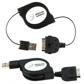 UltimateAddons 1.8 metre extra long retractable Sync and Charge USB Cable for Apple iPhone 4 / 4G
