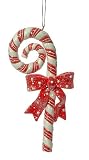 Glittery Candy Cane With Polka Dot Bow Christmas Ornament #2719262