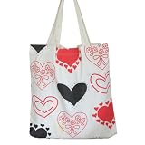 Cotton Fashion Shopper Bag Heart Design Red & White & Black