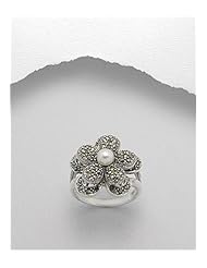 Flower Marcasite Ring In 92.5 Sterling Silver