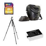 Produkt-Bild: 4-teiliges Zubeh&ouml;r-Set f&uuml;r Canon EOS 600D | 1x Weiss Li-Ion Akku f&uuml;r Canon LP-E8 (1420 mAh) + 1x 8GB SDHC-Speicherkarte Transcend Ultimate (Class 10) + 1x Mantona Stativ Scout mit Kugelkopf + universelle Bereitschaftstasche von Mantona
