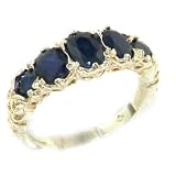 High Quality Solid 14K White Gold Natural Sapphire English Victorian Ring - Finger Sizes 5 to 12 Available