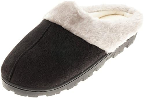 ComfyWear Women's Plush Faux Fur Trimmed Cozy Soft Clogs House Clog Slippers, Black Medium
