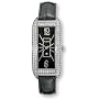 Avalon Women's Silver-tone Stone Bezel Adorned Rectangular Black Croco Grain Leather Strap Watch # 8615IBK