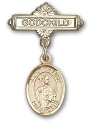 14K Gold Baby Badge with St. Kilian Charm and Godchild Badge Pin