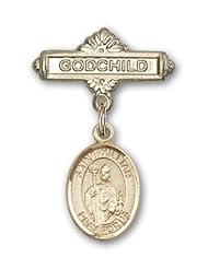 Gold Filled Baby Badge with St. Kilian Charm and Godchild Badge Pin