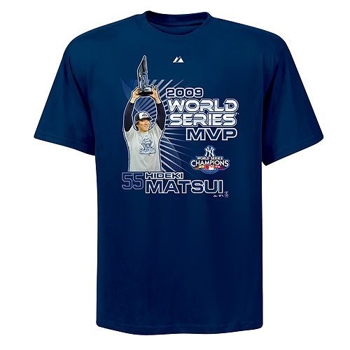 Majestic New York Yankees 2009 World Series Champions Navy Blue Hideki Matsui MVP T-shirt (X-Large)