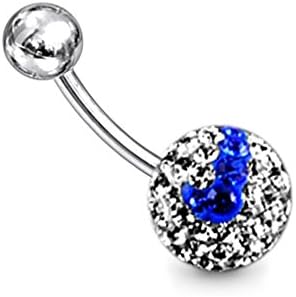 Blue Logo on 9MM Clear Multi Preciosa Crystal Stone Ball Belly Rings