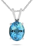 All-Natural Genuine 8x6 mm, Oval Blue Topaz pendant set in Platinum