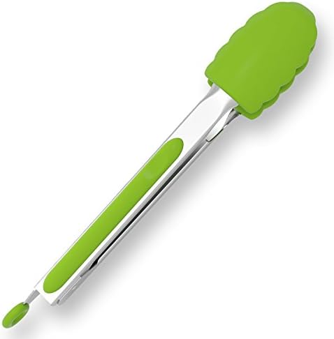 Shuowei 9" Inch Locking EZ-Grip Silicone Tipped &amp; Stainless Steel Ergonomic Kitchen Tongs By Cooler Kitchen (Green)