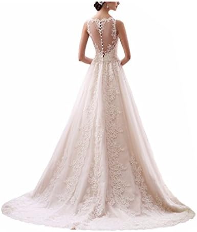 Ondine8 Women's Latest Sleeveless Lace Appliques Wedding Dress Wedding Gown(10,White)