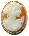 Lady Rose Pin Pendant, Solid 14k Gold Framed, Carnelian Conch Shell, Italian, Hand Made, Oval, One of a Kind, Exceptional Buy, Collectors Item Great Gift