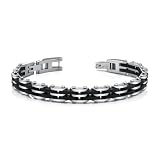 Sophisticated Mens Stainless Steel Bracelet with Black Carbon Fiber