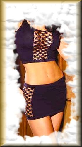 y2 Elegant n Unique - Seamless Triple Diamond Net Pattern Cami Top and Matching Mini Skirt One Size