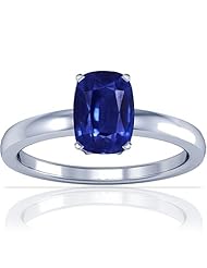 14K White Gold Cushion Cut Blue Sapphire Solitaire Ring