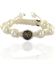 Pave Diamond Gemstone Beaded Macrame Stretch Bracelet Silver Fashion Jewelry