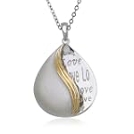 Sterling Silver Two-Tone Matte Finish Yin Yang "Love" Tear Drop Pendant, 18"