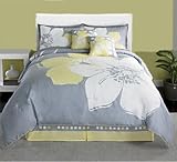 8 Piece Oversized Blossom Comfort Set, White / Grey / Yellow Queen Size