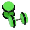 Neon Green Fake Cheaters Illusion Ear Plugs - Look 0G (8mm), Stem 16G (1.2mm), One (1) Pair