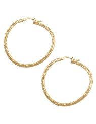 14 Karat Yellow Gold 2x30mm Diamond Cut Twist Hoop Earrings