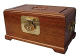 Chinese rosewood jewelry box chest with asian carving and brass accents, 10 x 6 x 5