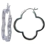SAVE $10.01 - Platinum Overlay Sterling Silver Pave Cubic Zirconia Clover Shaped Hoop Earrings (12.5mm) $34.99