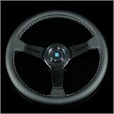 Nardi Classic 330mm Steering Wheel - Black Leather/ Black Spokes / White Stitch