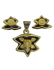 22kt Gold Diamond Pave Enamel Charm Pendant & Earring Fashion Jewelry