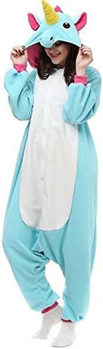 Unisex Adult Pajamas Animal Cartoon Pegasus Unicorn Cute Costume Plush One Piece Cosplay Nightgown (S, Blue)