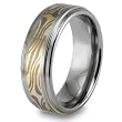Gold-Plated Mokume Style Tungsten Carbide Ring (8.0mm) - Sizes 7 - 13