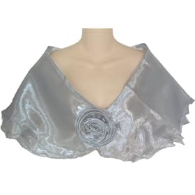 Sheer Silver Organza Lightweight Evening Wrap Capelet for Prom Wedding Bride