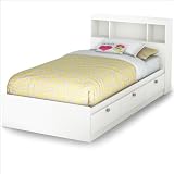 South Shore Affinato Twin Bookcase Storage Bed Set in Pure White Finish