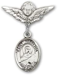 Sterling Silver Baby Badge with St. Perpetua Charm and Angel with Wings Badge Pin