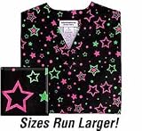 Neon Stars Black 100% Cotton Print Scrub Top