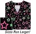 Neon Stars Black 100% Cotton Print Scrub Top