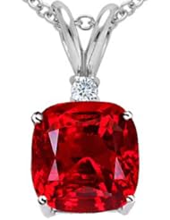 Tommaso Design (tm) Cushion Cut Created Ruby and Diamond Pendant in 14 kt White Gold