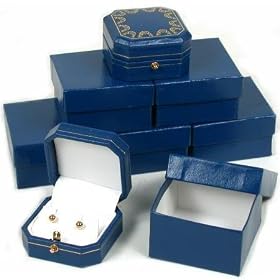 6 Earring Boxes Push Button Blue Leather Gift Display