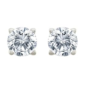 10k White Gold Round Diamond 4-Prong Stud Earrings (0.05 cttw, I-J Color, I3 Clarity)