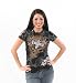 Rebel Spirit Queen of Hearts Stone Studded Embroidered Rocker Shirt Small - XL
