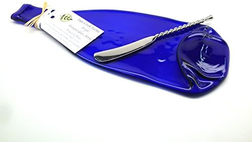 Cobalt Blue Slumped Glass Flat Cheese Platter, Silverware included.