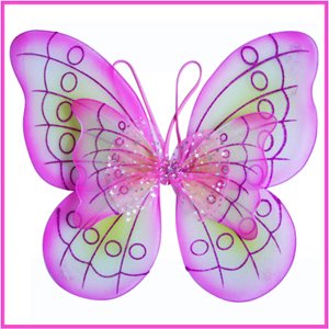Double Layered Pink & Yellow Fairy Princess Butterfly Costume Dress-up Wings w/ Jeweled Center
