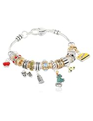 New York Theme Silver and Gold Tone Charm Bracelet, 7.5"