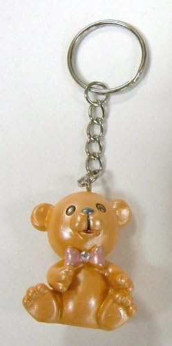 Baby Keepsake: Set of 12 "Girl" Brown Baby Teddy Bear with Pink Bow Tie Key Chains Gift Boxed KB005-P