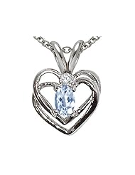 Tommaso Design (tm) Oval 5x3mm Genuine Aquamarine and Diamond Heart Pendant