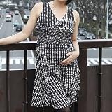 Vネック小花柄シャーリング切替ワンピース （9号）