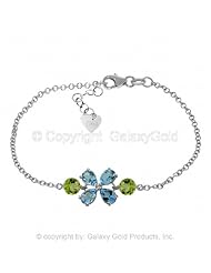 14k White Gold Floral Bracelet with Blue Topaz and Peridots