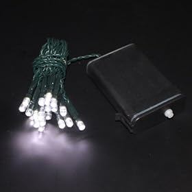 50 Waterproof Ice White LED Battery Operated Fairy Lights on Green Cable