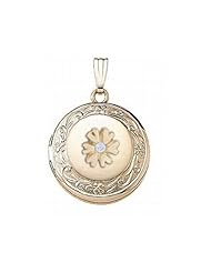 14K Yellow Cremation and Hair Locket w/ Diamond Center 3/4 inch x 3/4 inch Solid 14K Yellow Gold
